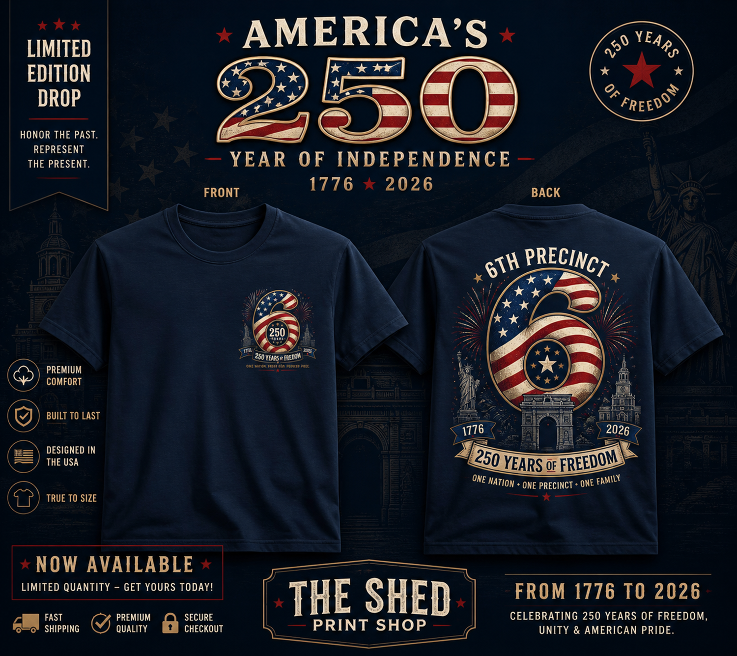6th Precinct 250 Years of Freedom Commemorative T-Shirt (1776–2026)